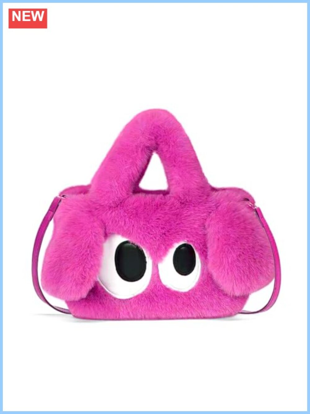Plush Crossbody Bag with Adjustable Leather Strap Cute Novelty Handbag